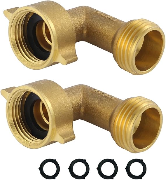 Garden Hose Elbow Connector 90 Degree Brass Hose Elbow (2Pcs)+ Extra 4 Pressure Washers