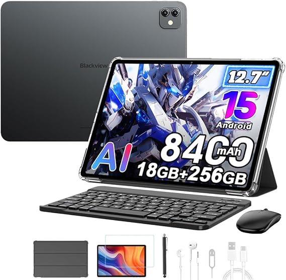 Blackview LINK 8 13 Inch Tablet with Keyboard Mouse Pen Headphones 18GB + 256GB Android 15 Quad Box Speakers 2K FHD+ 5G WiFi Tablet AI 16MP + 13MP 8400mAh PC Mode Case + Intelligent Pen Black