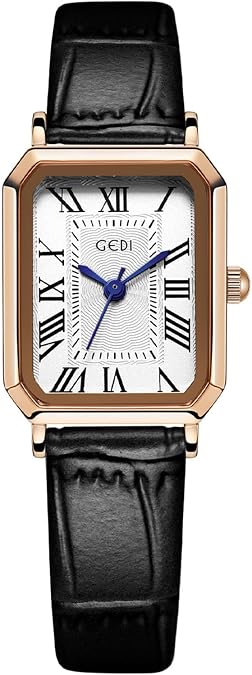 Vintage Watches for Women Elegant Rectangular Ladies Analog Quartz Dress Watch Dainty Female Small Bracelet Wristwatch with Genuine Leather Strap