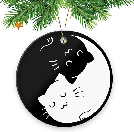 Collectible Christmas Tree Ornaments 3 Inch Pedent,Yin Yang Cat, for Family