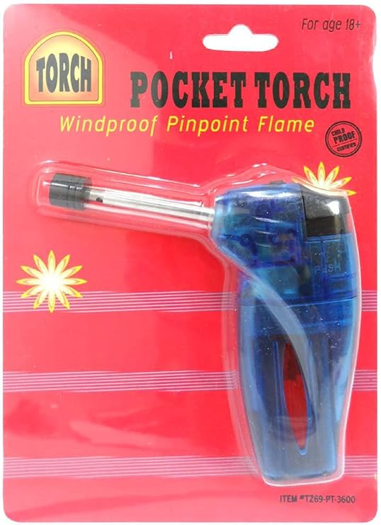 TORCH 4.5" (11.4 cm) Long Nozzle | 2.25" (5.7 cm) Nozzle | Easy Slide & Press Ignition | Butane Included | Versatile Pocket Torch for Various Applications