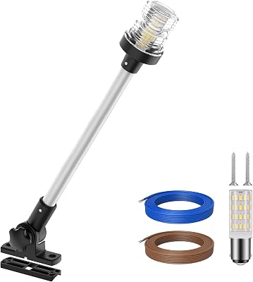 Obcursco Boat Stern Lights, 2NM 360 LED Anchor Light, IP67 Waterproof Bimini Top Lighting, Fold-Down White Navigation Lighting for Pontoon, Marine, Yacht, and Fishing Boats18 Horizontal Swing