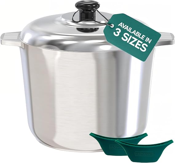 MAGNAWARE 10 Quart Cast Aluminum Stock Pot with Lid - Durable & Lightweight Soup Pot with Even Heat Distribution & Retention - Professional Cookware Stockpot with Silicone Handle Covers