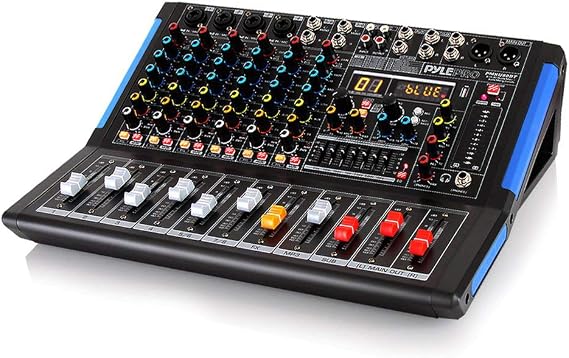 Pyle 8-Channel Console Style Audio Mixer with Bluetooth - DJ Sound Controller, 4 XLR / Combo Inputs, Sub Out, +48V Phantom, USB-A In, 16 DSP Effects, MP3 Player, 7-Band EQ - PMXU88BT