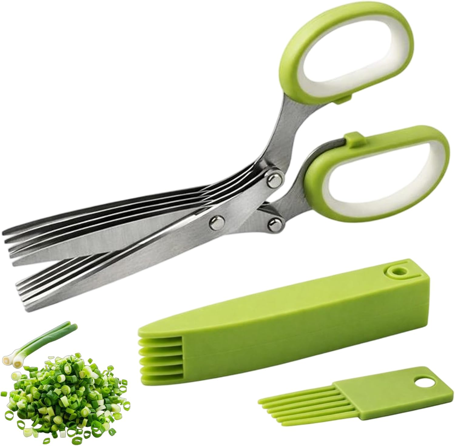 Herb Scissors 5 Blades – Herb Chopper Shredding Scissors with Cleaning Comb, Salad Cutter Multifunction Kitchen Shears for Parsley Basil Cilantro
