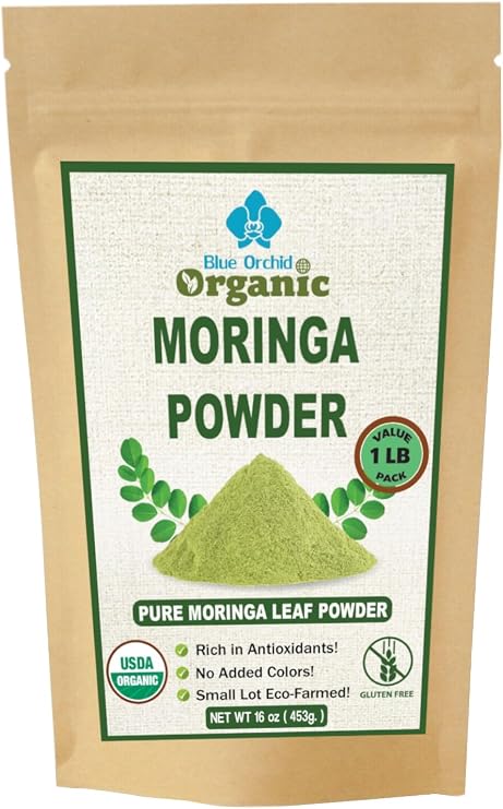 Organic Moringa Powder - Raw Sun Dried Oleifera Leaf Powder - for Healthy Herbal Tea, Smoothies, Sauces, and Dips (16 OZ)