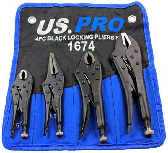 US PRO 4pc Black Locking Pliers Set 5" 6.5" 7" & 10" - Mole Vice Clamp Grips 1674