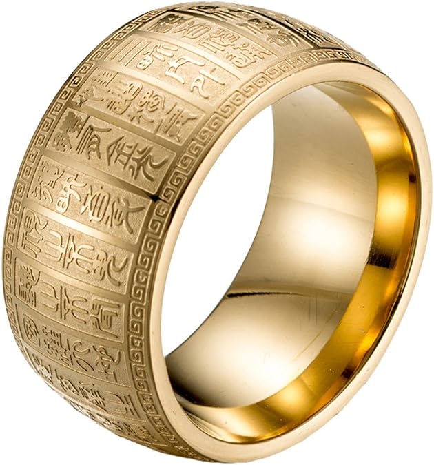 HIJONES Men's Stainless Steel Taoist Jin Guang Mantra Ring Seal Character Lucky Amulet Band