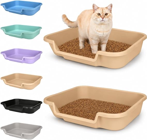 KittyGoHere Senior Cat Litter Box, Large Litter pan, Open Top Low Entrance Kitty Litter Box, Lightweight Low Entry Litters Box, Durable, Made in USA (2 Pack - Beach Sand)