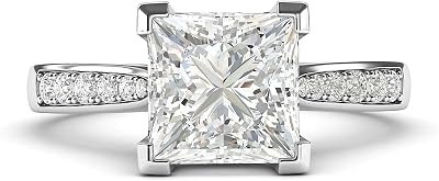 14k White Gold Solitaire 1.5ct Simulated Princess Cut Diamond or Moissanite Engagement Ring Side Stones Promise Bridal Ring