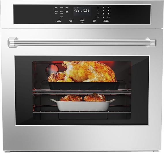 30 Inch Single Wall Oven, 4.8 Cu.Ft. Electric Convection Wall Oven, 3800W Built-In Electric Ovens with Broil Bake Roast Function, Stainless Steel Finish, Touch Control, Silver