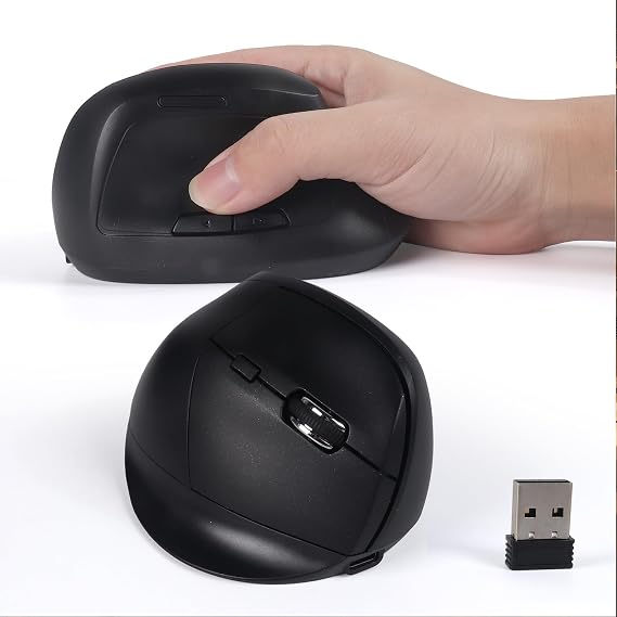 Bluetooth Wireless Vertical Mouse - Ergonomic Design, Rechargeable with Type-C, Silent Operation for Office and Home Use, Ideal for Professionals & Students (Black)