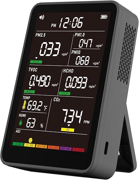 16-in-1 Indoor Air Quality Monitor, High-Precision Multi-Parameter Smart Air Quality Tester with HD Real-Time Color Screen, Portable Air Quality Monitor for Home, Office (Ebon Obsidian Black)