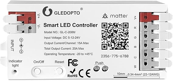 GLEDOPTO Alexa Connect Kit Matter LED Strip Light Controller RGBCCT PWM Dimming Work with Matter Echo Device Zero Touch Pairing Easy Wiring for RGBCCT Analog Strip Light (Matter Hub Require)
