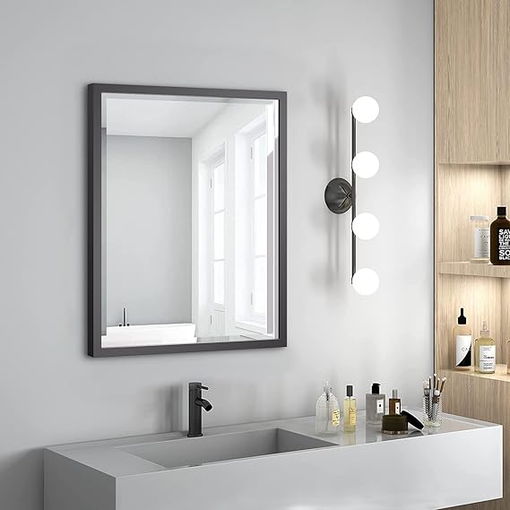 Black Bathroom Mirror 24 x 30 Inch Rectangle Vanity Mirror Metal Frame Decorative Rectangular Wall Mounted Mirror for Bathroom Bedroom Entryway Living Room