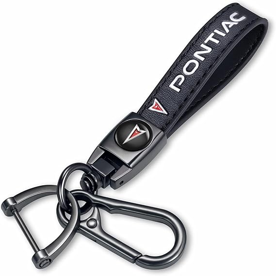 UNIMAT Genuine Leather Car Key Chain for Pontiac Keychain Key ring Accessories for Man and Woman Family Present Black
