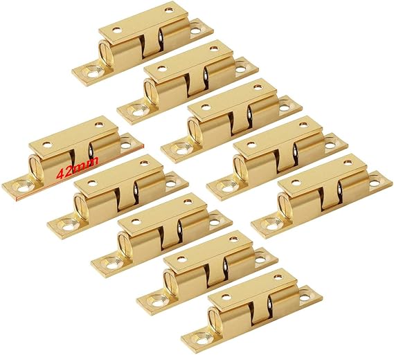 Brass Door Double Ball Tension Catches 42mm for Cabinet Kitchen Bathroom Cupboards Wardrobes Roller Latches Silent Locks Stopper (10 Pcs)