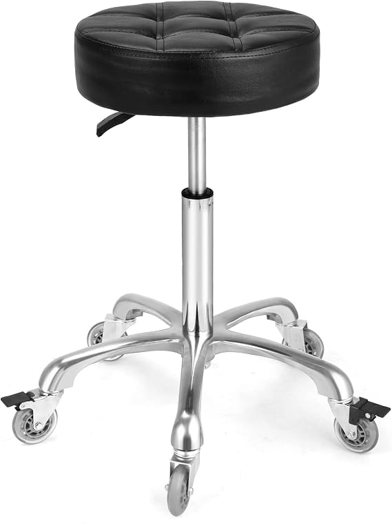Adjustable Heavy Duty Stool - Rolling Stools with Locking Caster Wheels - Swivel Stools Backless Chair for Home Kitchen Office Shop Tattoo Lash Tech Pedicure(Black, Height 56 to 76 cm)