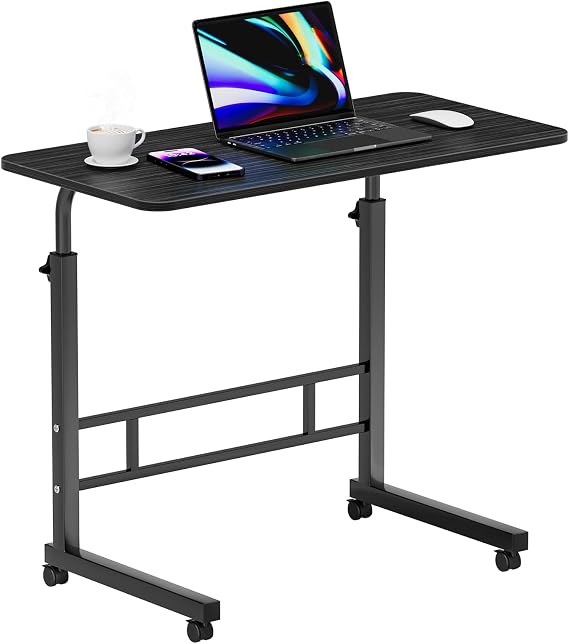 Mobile Side Table, Adjustable Sofa Tray Tables Portable Desk with Wheels, C-Shaped Removable Study Over Bed Laptop Desk for Living Room Bedroom (Black)