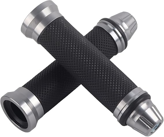 Handle Grips Motorcycle CNC Aluminum Rubber Handlebar Hand Grips Universal for 7/8 Inch Handle Bar Bike Bicycle ATV Motorcycle 1 Pair Left Right Bar Grips(Titanium)