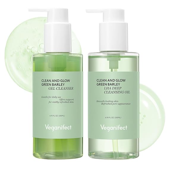VEGANIFECT Double Cleansing Duo: Light Cleansing Oil & Hydrating Gel Cleanser, Moisturizing Facial Wash, and Makeup & Blackhead Remover for Sensitive Skin and Oily Skin