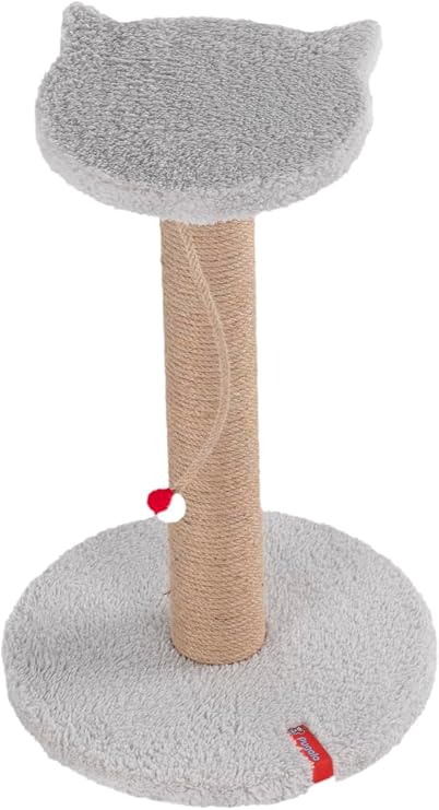 Pugal Stepper Cat Face Platform Scratching Board, Gray Plush Coated, Sisal Drawstring, Toy (Grey)