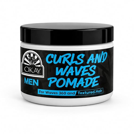OKAY Mens Curls & Waves Pomade 4 oz Medium Hold Styling Pomade for Curly & Wavy Hair, Frizz Control, Moisturizing, Non-Greasy, Defines Texture, Adds Shine, No Residue Hair Product for Men