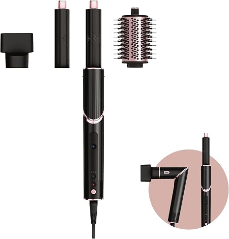 Shark FlexStyle HD424EU 3-in-1 Air Styler and Hair Dryer, Car Wrap Curling Attachment, Oval Brush, Concentrator, No Heat Damage, Black/Rose Gold