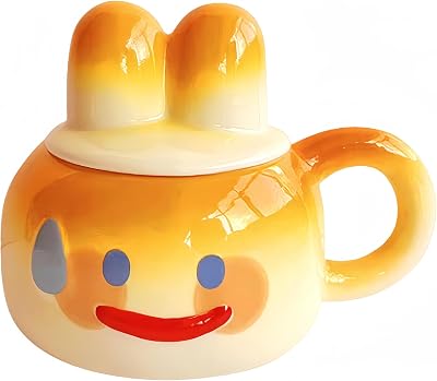 FENGSHUI-CAISHEN Ceramic Coffee Mug with Lid & Handle - Cute Funny Coffee Cup for Household Use, Leakproof Ceramic Cup Gift for Coffee Lovers