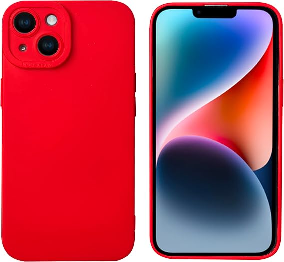 LOOKSEVEN for iPhone 15 Case, Red Silicone TPU Rubber Back Cover Case Compatible for iPhone 15 (6.1 inch)