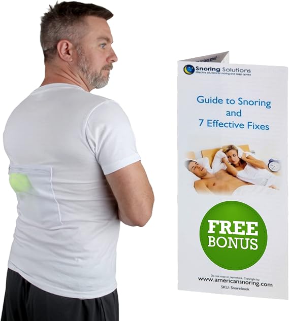 Stop Snoring T-Shirt - Most Comfortable Snoring Aid. Health Expert Recommended for Back Snorers! Eliminates Snoring by Adjusting Your Sleeping Position. Included: Guide to Snoring Ebook, White, M | Snoring solution shirt encourages side sleeping - breathable cotton snore aid tee for men and women who are Back Sleepers