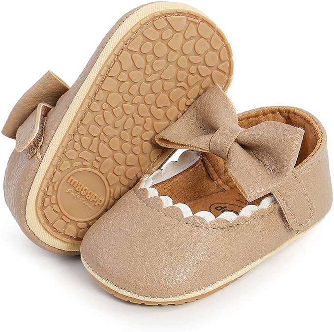E-FAK Baby Girls Shoes Mary Jane Flats Shoes Anti-Slip Soft Rubber Sole Toddler First Walkers Princess Dress Shoes