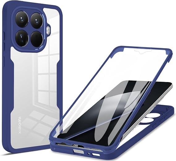 Xiaomi 17 Pro Max用ケース、スクリーンプロテクター内蔵 ミリタリーグレードの耐衝撃 360°フルボディクリアで頑丈な保護ケースカバー Xiaomi 17 Pro Max用 フルブルー
