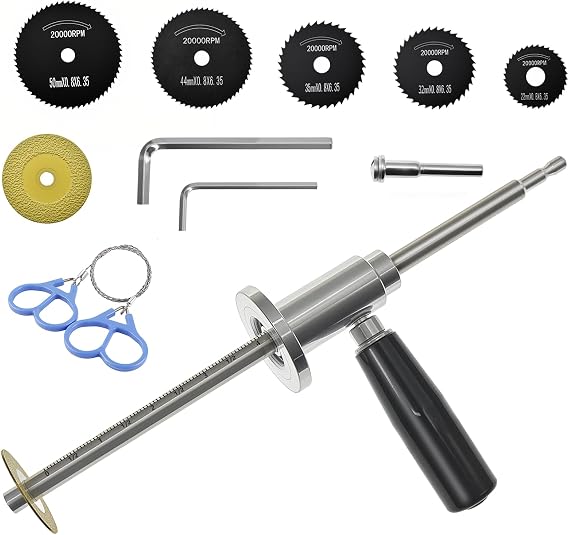 7-Inch Adjustable Depth Inside PVC Pipe Cutter with Handle & Locking Ring - Fast, Accurate Flush Cut Tool for 1.5-8 inch Sewer/Drain Pipes, Includes Diamond Wheel, HSS Saw Blades