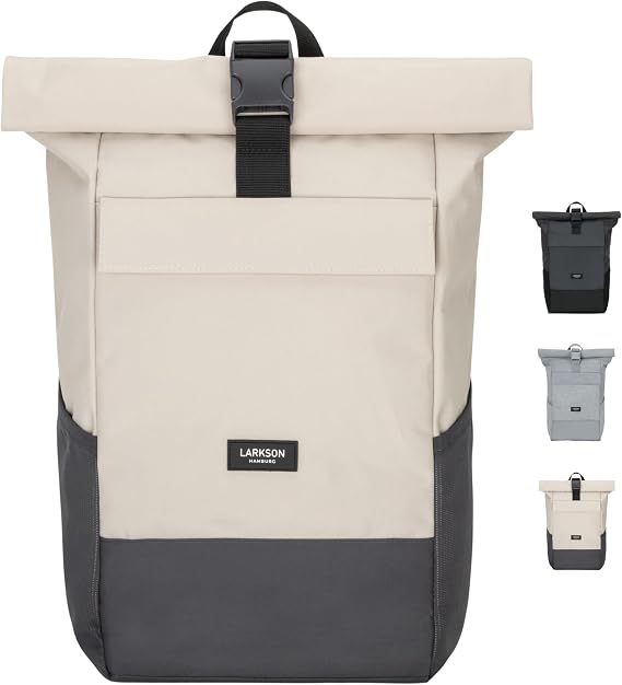 Larkson Roll Top Backpack Women & Men - No 4 - Rucksack for University, School, Office - College Laptop Bag 16 Inches - Water-Repellent