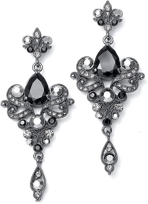 Mariell Moda, Balo, Nedimeler için Vintage Siyah ve Gri Kristal ve CZ Avize Sallantılı Küpeler, Değerli Taş Kristal Metal Değerli Taş Kristal, Kübik Zirkon