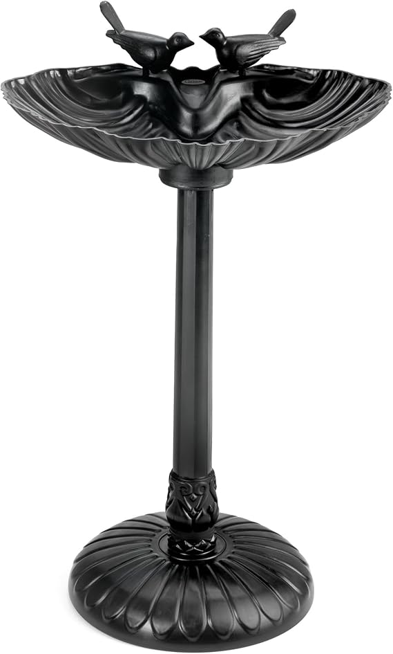Christow Resin Bird Bath, Clam Shell Design, Weightable Base, Black