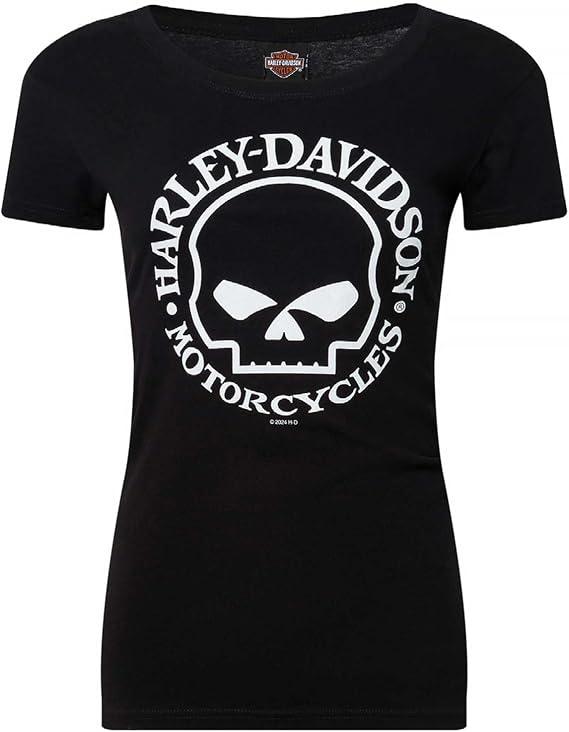 Harley-Davidson Women's Willie G Skull Logo Round Neck Short Sleeve Tee, Black