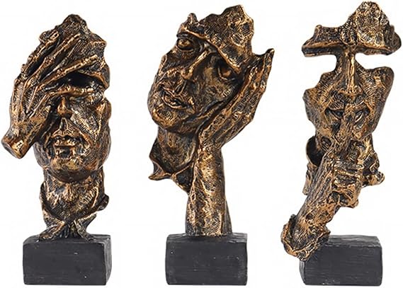 3 Pcs Thinker Statue,Silence is Gold Abstract Art Figurine,Modern Home Resin Sculptures Decorative Objects Decor for Home Office Bookshelf Desktop (Copper)