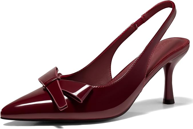 Coutgo Womens Slingback Kitten Heels Bow Closed Pointed Toe Pumps Slip on Office Work Dress Shoes
