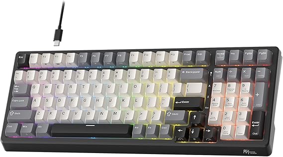 RK ROYAL KLUDGE F99 Wired AI Mechanical Keyboard for Office Work & Gaming | with Real-Time Voice Input & Translation, Hot-Swappable Linear Switches, RGB Backlit, Dual USB Ports, AI Software Support