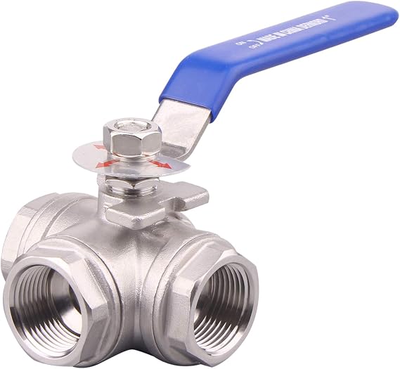 DERNORD 3-Way Ball Valve, T Mounting Pad, Stainless Steel 304 Female Type for Water, Oil, and Gas with Vinyl Locking Handle (1 Inch NPT)