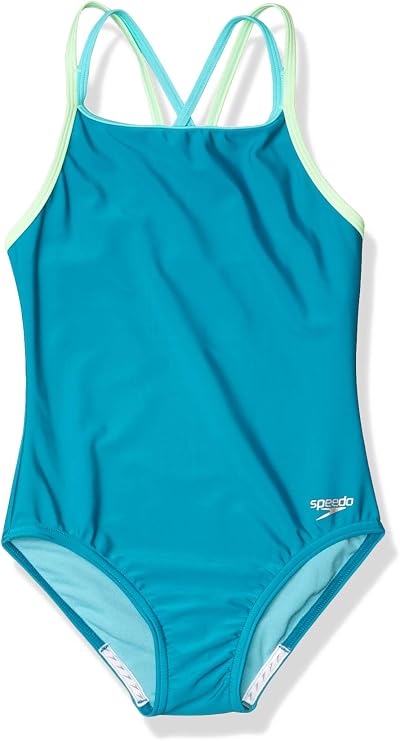 Speedo Girl's Swimsuit One Piece Solid Cross Back Multi Straps