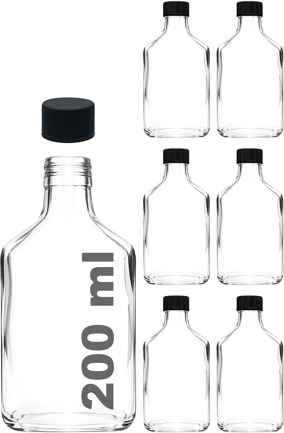 Afracam 200 cc Cold Brew Bottle with Lid 200 ml Flat Cold Coffee Glass Bottle 6 Pieces Black Plastic