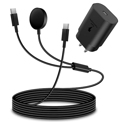 2 in1 Samsung Watch Charger,25W USB C Fast Charger Compatible with Galaxy Watch 8/7/6/6 Classic/5 Pro/5/4 /4 classic/3/Active2/1 and GalaxyS25/24/S23 /S22/21 Note/Z Fold 7(5ft)
