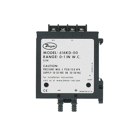Dwyer Differential Pressure Transmitter, 616KD-01-V, DIN Mount, 0-2" w.c.