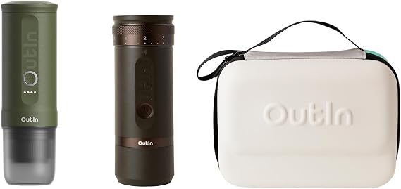 OutIn Nano Portable Electric Espresso Machine Fino Portable Electric Coffee Grinder and EVA Protective Case Plus
