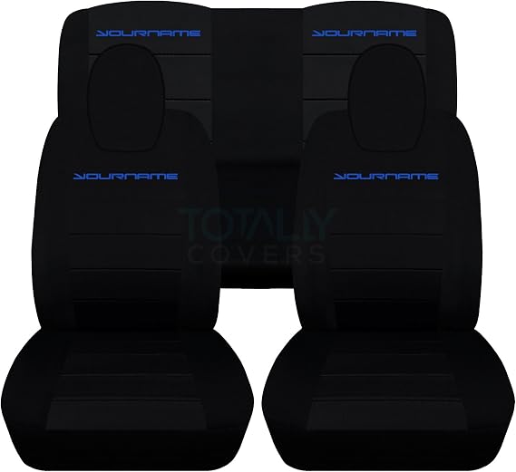 Totally Covers Compatible with 2010-2015 Chevy Camaro Black Seat Covers w Your Name/Text: Black w Dark Blue - Full Set (22 Colors) Coupe/Convertible Belt Holder 5th Generation Chevrolet