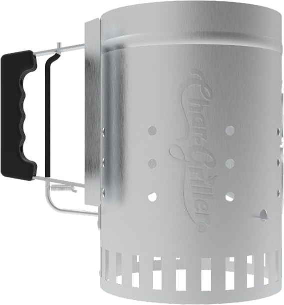 Char-Griller Charcoal Grill Chimney Starter with Quick Release Trigger for Quickly Lighting BBQ Coals, Compatible with Any BBQ Charcoal Grill, 12-Inch