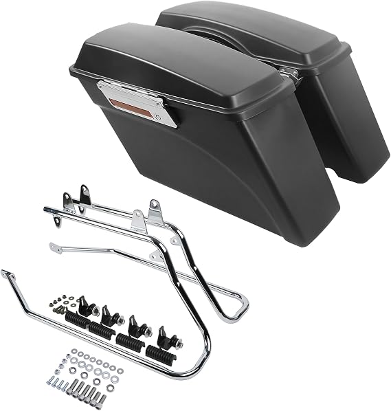 TCMT Matte Black Hard Saddlebags & Liners Carpet Insert + Chrome Conversion Brackets Fits For Harley Heritage Softail Softail Deluxe 1984-2017(except for Deuce Model Softail Slim Models)
